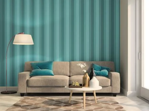 Interior modern design room 3D illustration Stock Illustration