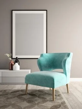 Interior modern design room 3D illustration Stock Illustration