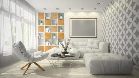 Interior of modern design room 3D illustration Stock Illustration