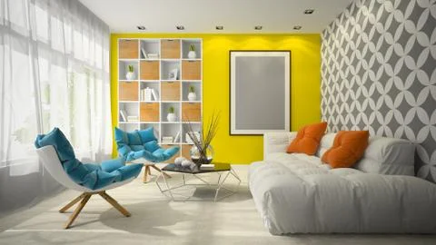 Interior of modern design room 3D illustration Stock Illustration