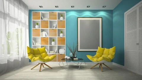 Interior of modern design room 3D illustration Stock Illustration
