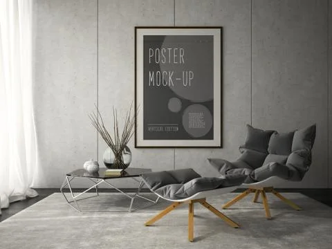 Interior of modern design room 3D illustration Stock Illustration