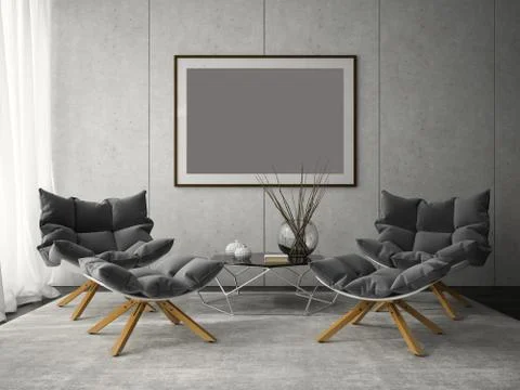 Interior of modern design room 3D illustration Stock Illustration