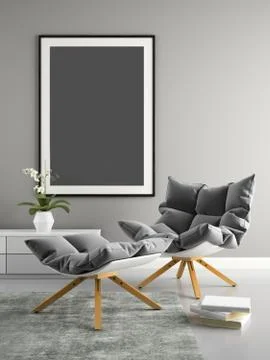 Interior of modern design room 3D illustration Stock Illustration