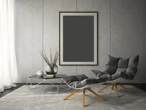 Interior of modern design room 3D illustration Stock Illustration
