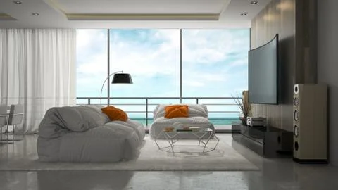 Interior of modern design room 3D rendering Stock Illustration