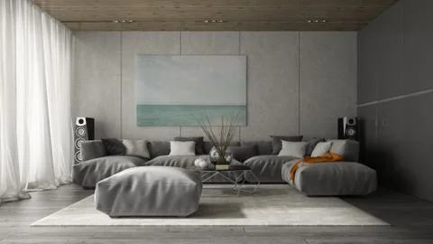 Interior of modern design room 3D rendering Stock Illustration