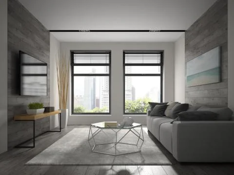 Interior of modern design room 3D rendering Stock Illustration