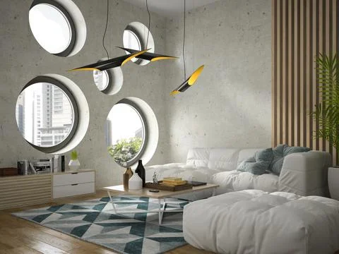 Interior modern design room 3D illustration Stock Illustration