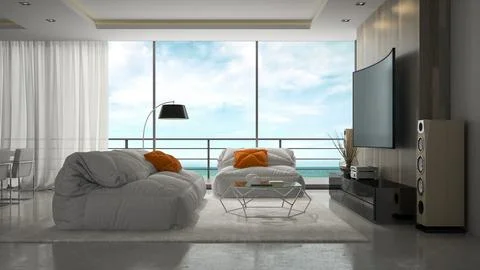 Interior of modern design room 3D rendering Stock Illustration