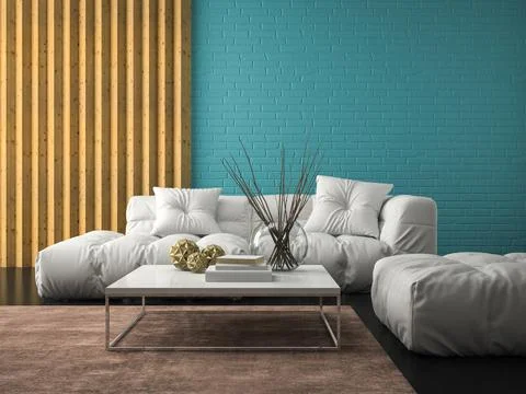 Interior of modern design room 3D rendering Stock Illustration