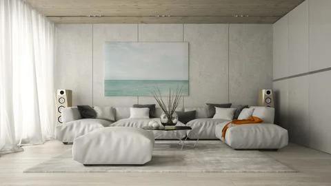 Interior of modern design room 3D rendering Stock Illustration