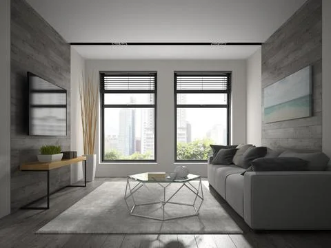 Interior of modern design room 3D rendering Ilustração Stock