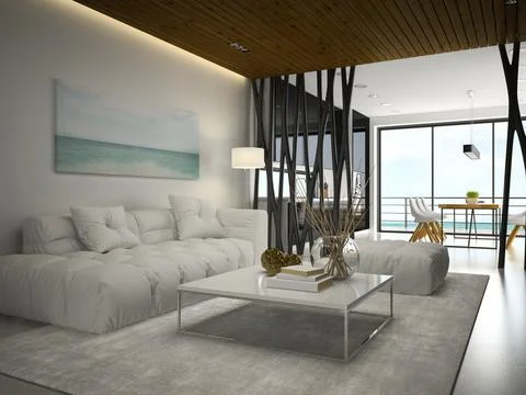 Interior of modern design room 3D rendering Stock Illustration