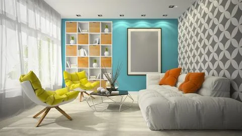 Interior of modern design room 3D illustration Stock Illustration