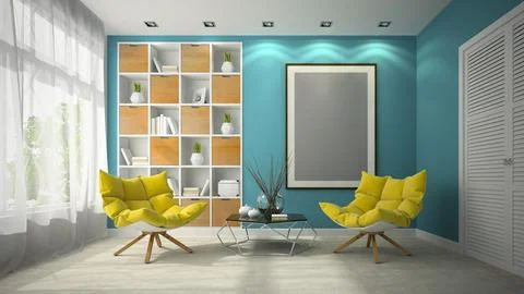 Interior of modern design room 3D illustration Stock Illustration
