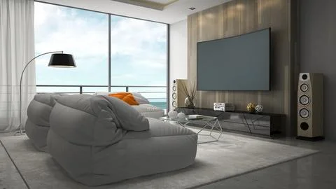 Interior of modern design room 3D rendering Stock Illustration