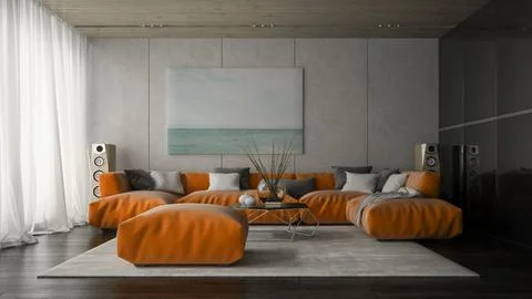 Interior of modern design room 3D rendering Stock Illustration