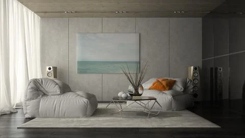 Interior of modern design room 3D rendering Stock Illustration