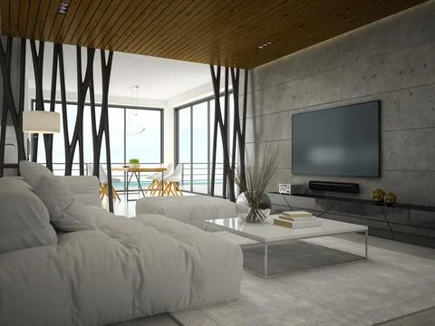 Interior of modern design room 3D rendering Stock Illustration