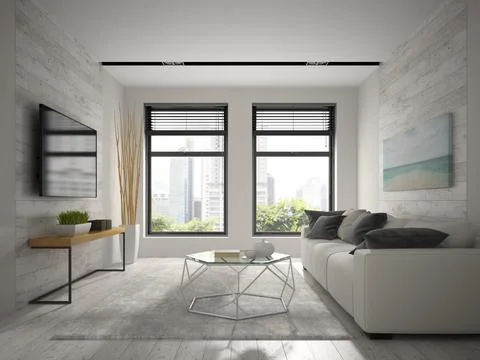 Interior of modern design room 3D rendering Stock Illustration
