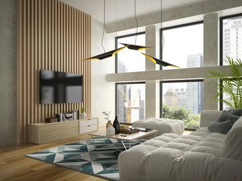 Interior modern design room 3D illustration Stock Photos