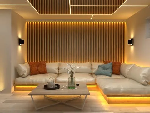 Interior modern design room 3D illustration Stock Photos