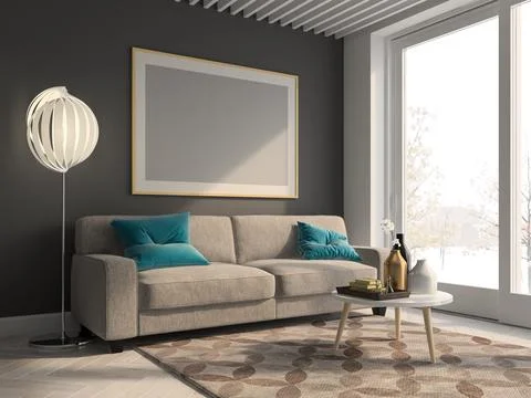 Interior modern design room 3D illustration Stock Photos