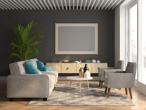 Interior modern design room 3D illustration Foto stock