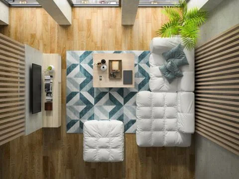 Interior modern design room top view 3D illustration Stock Illustration
