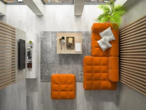 Interior modern design room top view 3D illustration Stock Illustration