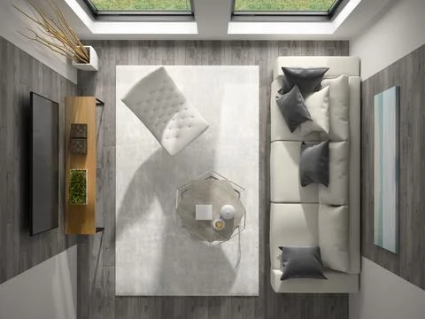 Interior of modern design room top view 3D rendering Stock Illustration