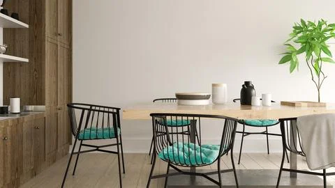 Interior of modern dining room 3D rendering Stock Photos