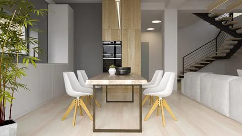 Interior of modern dining room 3D rendering Stock Photos