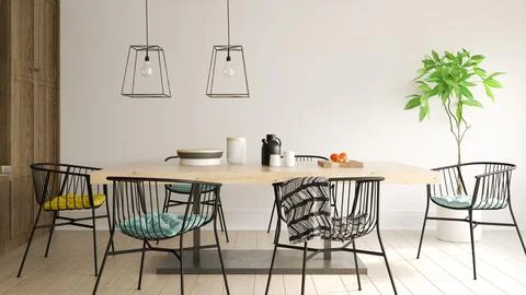 Interior of modern dining room 3D rendering Stock Photos