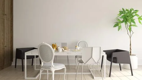Interior of modern dining room 3D rendering Stock Photos