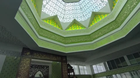 Interior of Modern Eco Friendly Raja Haji Fisabilillah Mosque Cyberjaya Stock Footage 346277537