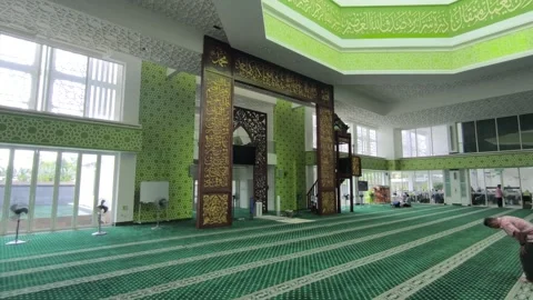 Interior of Modern Eco Friendly Raja Haji Fisabilillah Mosque Cyberjaya Stock Footage 346277868