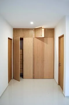 Interior of modern empty wardrobe room, modern design wooden closet, Stock Photos