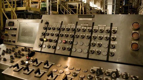 Interior Modern Factory - Control Panel - Tilt Down Stock Footage 89944385
