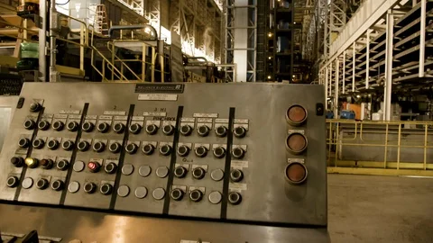 Interior Modern Factory - Control Panel - Tilt Up Stock Footage 89944389
