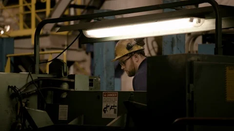 Interior Modern Factory Man at Lathe Stock Footage 89944582
