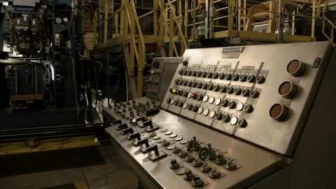 Interior Modern Factory - Pan Across Control Panel -Factory Medium Wide Shot Stock Footage 89985771