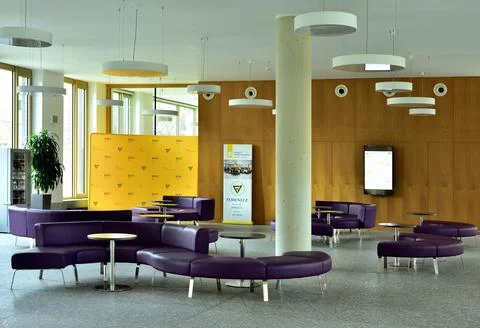 Interior of the modern Faculty of Informatics, Masaryk University in Brno Stock Photos