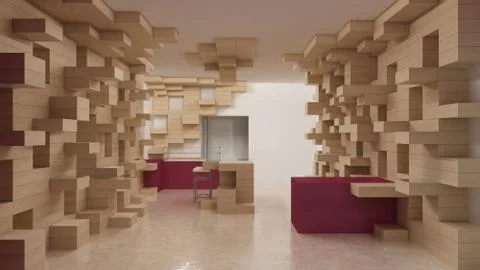 Interior of modern generic store, design template, commercial space, wooden e Stock Illustration