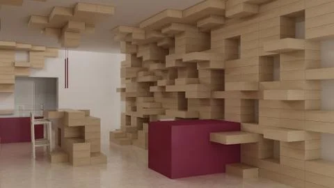 Interior of modern generic store, design template, commercial space, wooden e Stock Illustration