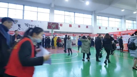 Interior of modern hall with job fair Stock Footage 71053887