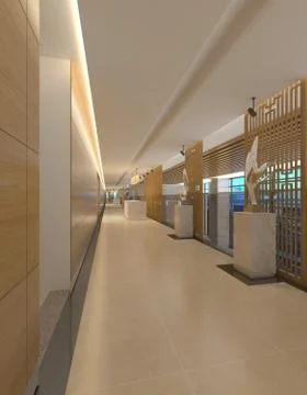 Interior Modern Hotel Corridor 3D Illustration Stock Illustration