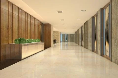Interior Modern Hotel Corridor 3D Illustration Stock Illustration
