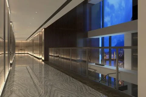 Interior Modern Hotel Corridor 3D Illustration Иллюстрация